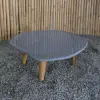 Product image 4 of the product “Unique round flat Table, made from Riverstone slate with teak feet, approx dia. 80cm, 30cm height and 6cm thickness ”